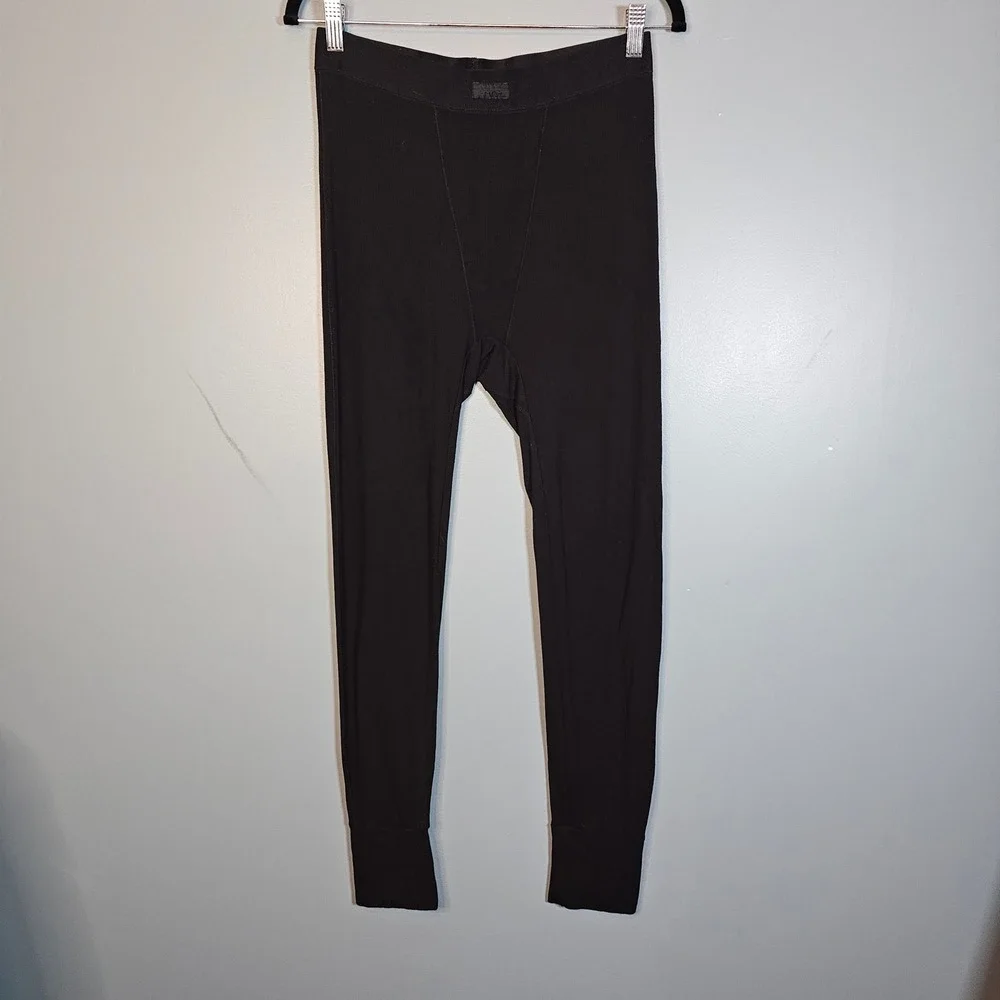 SKIMS‎ Black Ribbed Modal Spandex Long Underwear Bottoms Thermal Leggings Size L